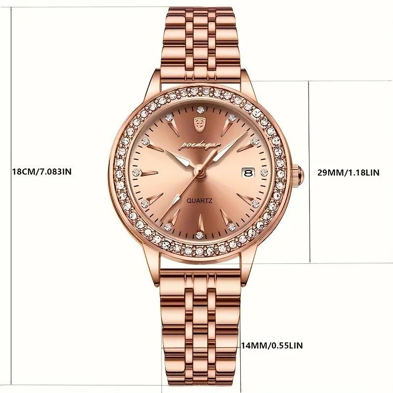 Sophisticated Women's Stainless Steel Quartz Watch - Luminous, Waterproof Design with Calendar Feature