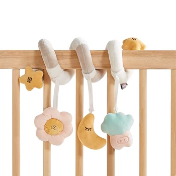 Baby Spiral Hanging Toys for Car Seats, Strollers, and Cribs | Infant Rattle & Plush Sensory Toys 0-12 Months, Beige 1