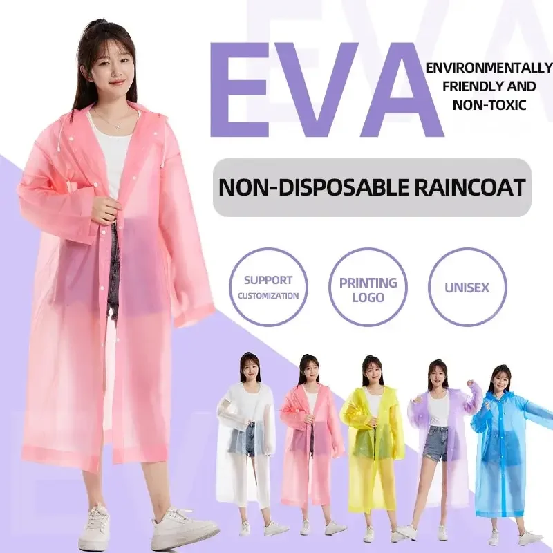 EVA One-Piece Adult Raincoat Non-Disposable Rain Jacket Rain Ponchos Hiking Unisex Hood Travel Portable Women Men rain poncho raincoat suit