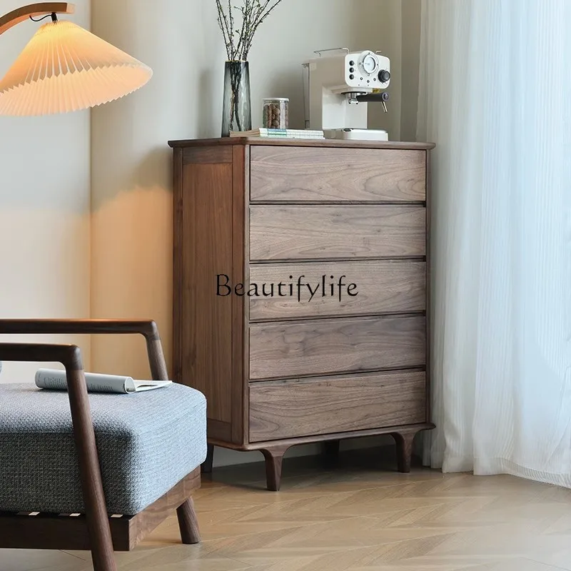 

North America Black Walnut Wooden Chests of Drawers Nordic Solid Wood Bedroom Storage Cabinet Living Room Side Cabinet