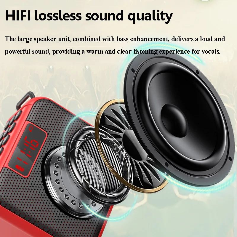 Mini Pocket Bluetooth Speaker LED Display FM Radio Lossless Internal External Recording Wireless Music Box Soundbar Timed off