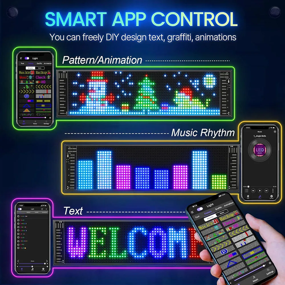 LED Panel Light LED Matrix Pixel Panel Light Bluetooth App 5V USB Control Scrolling Advertising LED Car Sign Animation Programmable For Car Sho