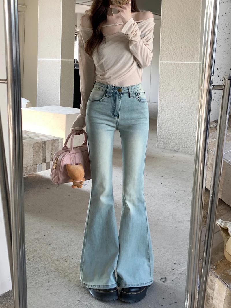 

Slergiri Y2k Vintage Washed Flare Pants Women Streetwear Korean Fashion Slim All-match Casual Low Waist Bell-bottom Jeans