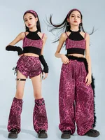 K-pop – haut court léopard pour filles, pantalon Cargo de danse de rue, short Hip Hop Jazz, ensemble de vêtements pour enfants, Streetwear, Costume élégant 3
