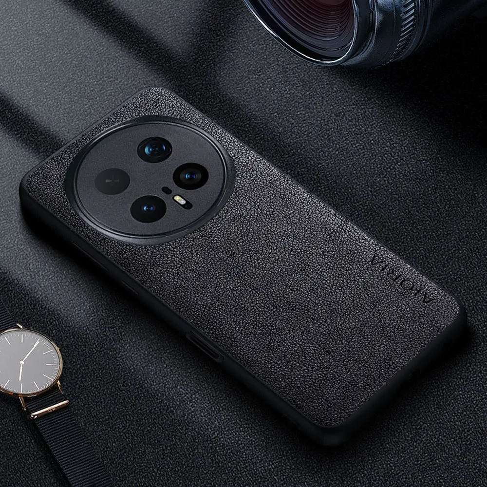 Premium Luxury Leather Phone Case: Retro Business Style Solid Color Cover
