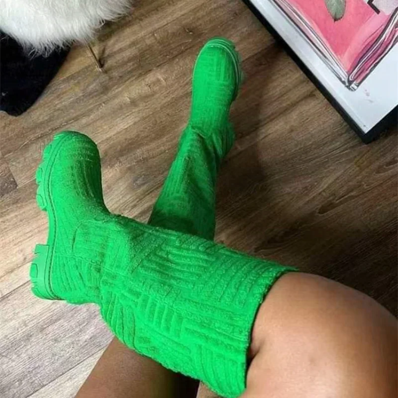 Europe Large Size Suede But Knee Boots Women's Autumn Winter New Solid Round Toe Thick Heel Casual Motorcycle Boots for Women