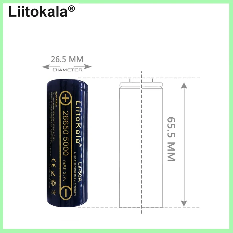 Liitokala-li-ion Bateria Recarregável Bateria para Lanterna Veículo Elétrico Triciclo Lii50 a 3.7v 26650 5000mah 26650-50a - Image 5