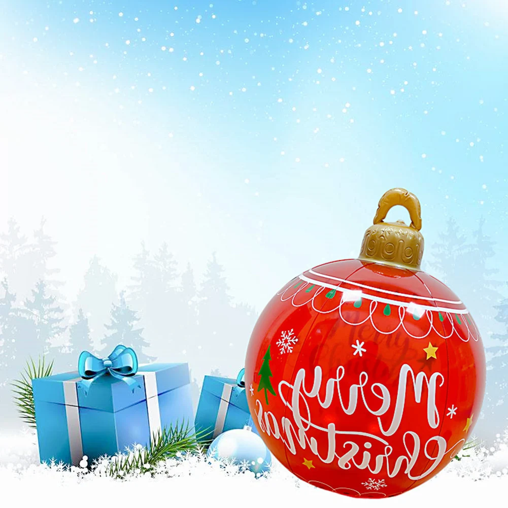 60cm Outdoor Christmas Inflatable Decorated Ball PVC Giant Big Large Balls Xmas Tree Decorations Toy Ball Without Light