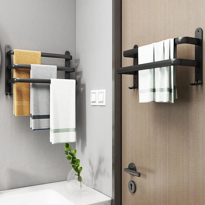 Towel Rack Aluminium 2/3 Ladders Storage Organizer with Hook Wall Mounted for Bathroom Kitchen Hotel