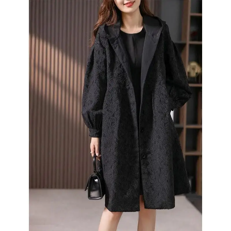 

2023 New Autumn Women Jacket Hooded Windbreaker Long-Sleeve Tops Casual Coats Female Jacket Loose Outwear Loose Long Jackets B09