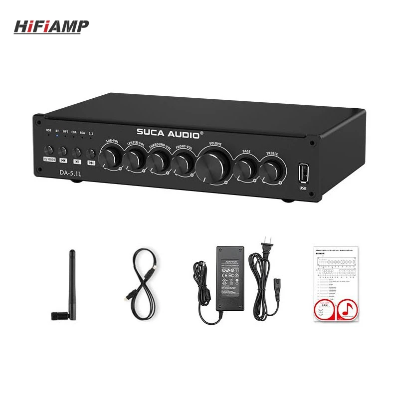 SUCA 오디오 DA-5.1L 블루투스 5.0 고출력 USB 전문 파워 앰프 HiFi 5.1 채널 홈시어터