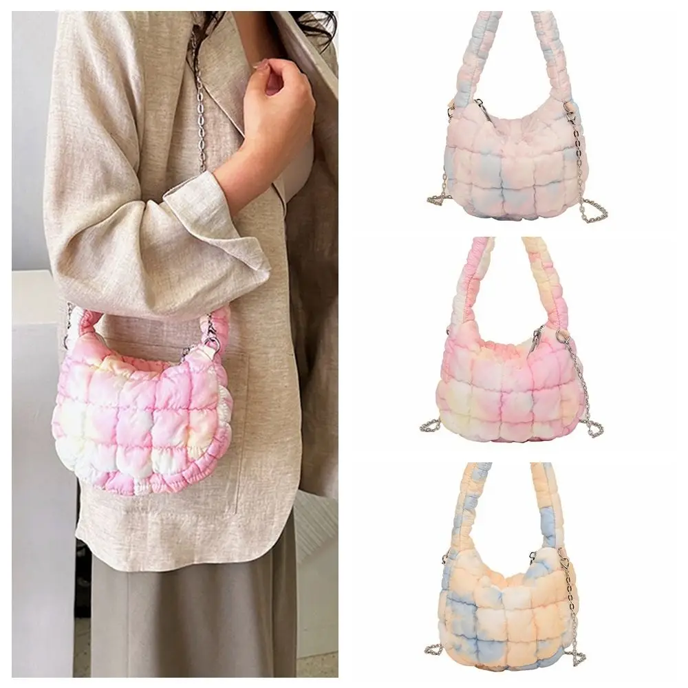 

Клетчатая сумка в форме облака, милая окрашенная на завязках стеганая с цепочкой для девушек большой вместимости