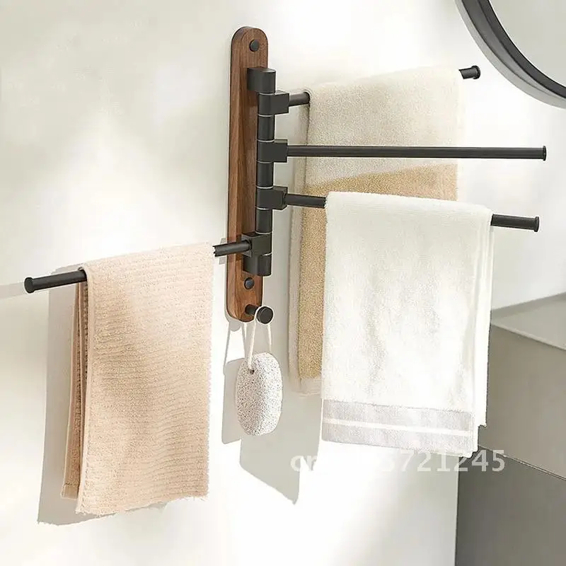 Wall Wood 3/4/5 Swivel Towel Bars Hanger Bathrobe Rack Bathroom Towel Luxury Holder Mounted Rotatable Accessories
