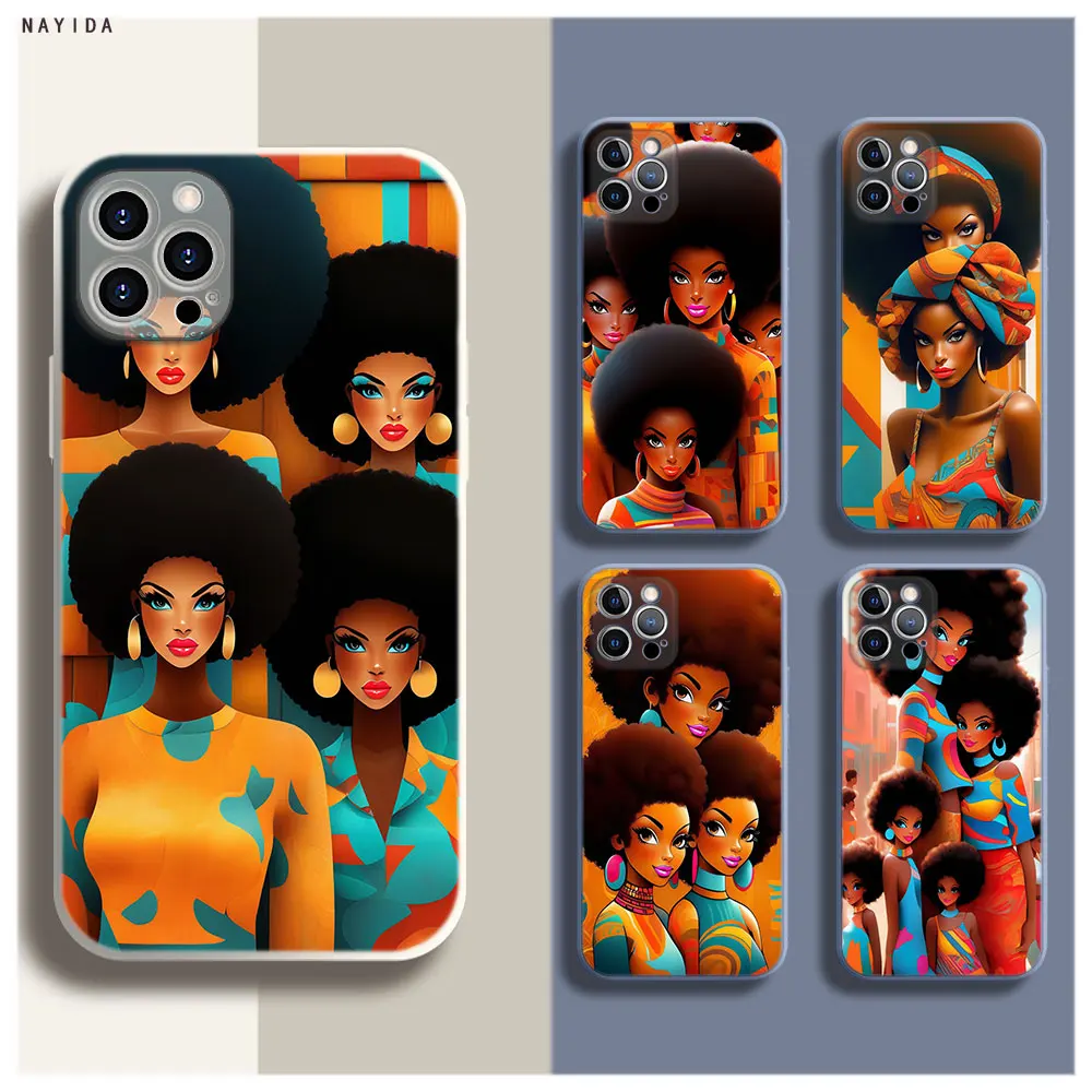 

Phone Case For Iphone 15 14 13 11 12 Mini Pro Max TPU Bag Soft Silicone New Cover Afro Girls