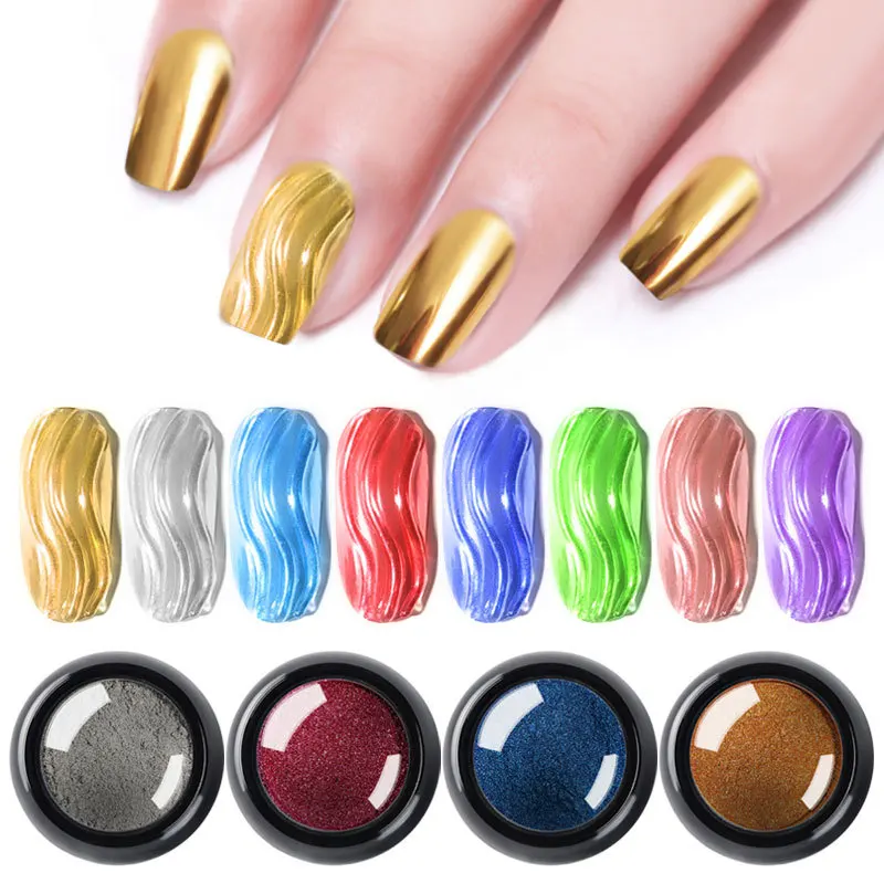 1 Doos Metallic Spiegel Poeder Metaal Effect Nail Glitter Champagne Zilver Goud Nail Art Uv Gel Polish Chroom Vlokken Manicure Stof