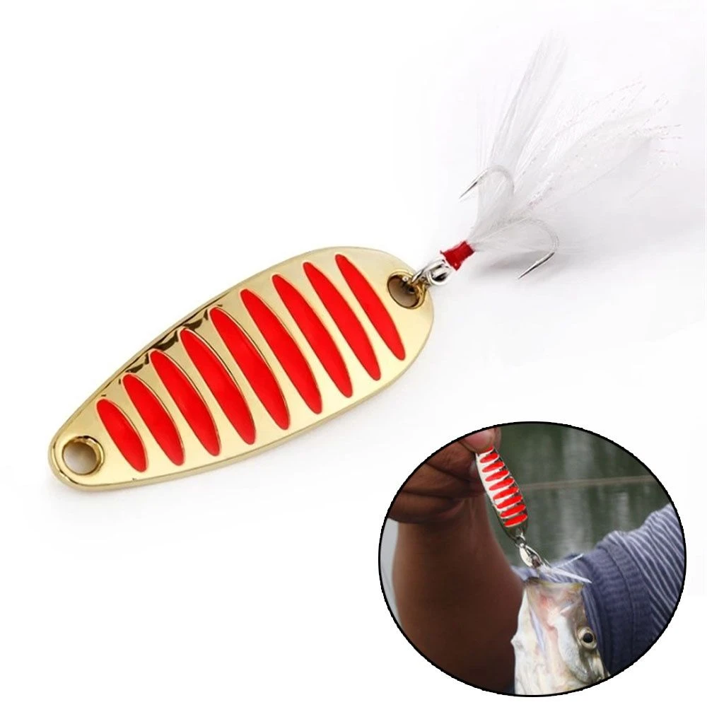 de pesca de Metal con pluma, triple, señuelo cebo duro, Señuelos de Pesca, cuchara, 1 unidad|Señuelos de pesca| - AliExpress