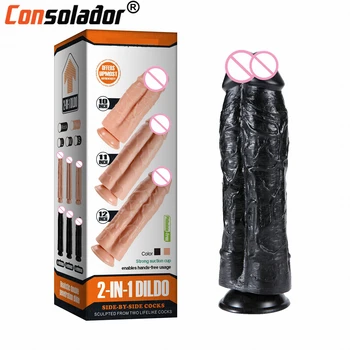 Erotic Big Soft Double Dildo Realistic Suction Cup Large Penis Lesbian 12.4inch Huge Two Dildos For Women Gay Intimacy Sex Toys 2