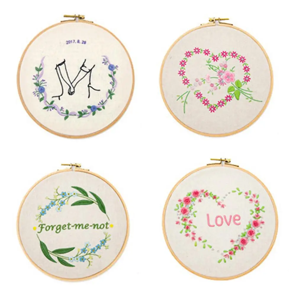 Flower Letter Pattern Embroidery Set Needlework Tools Printed Beginner DIY Embroidery Round Cross Stitch Kit Sewing Craft Kit