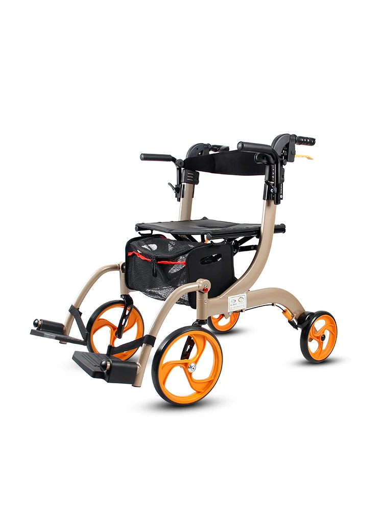 2 In 1 Rollator Walker Sedia Da Trasporto Sedia A Rotelle Pieghevole Con Ruote Antiscivolo Anziani Schienale Reversibile Poggiapiedi Staccabili