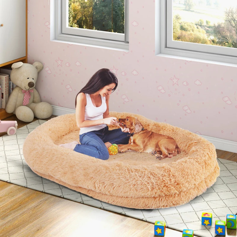 

Cozy Ultra-Soft Lying Sofa Bed Washable Fluffy Human Dog Bed with Soft Blanket and Plump Pillow Large Size for People and Pets