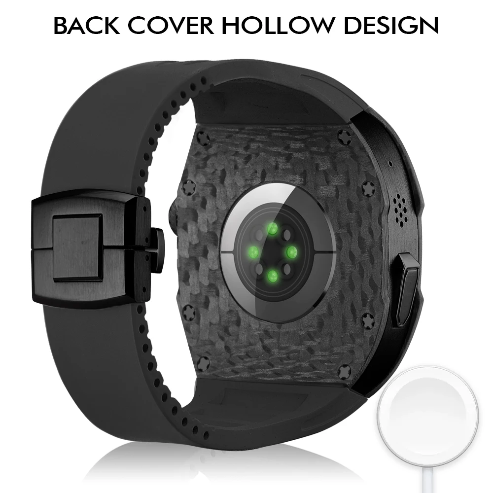Apple Watch Ultra 49m 탄소 섬유 케이스 스트랩, iWatch Ultra 2 용 수정 키트, 불소 고무 금속 고급 보호 케이스