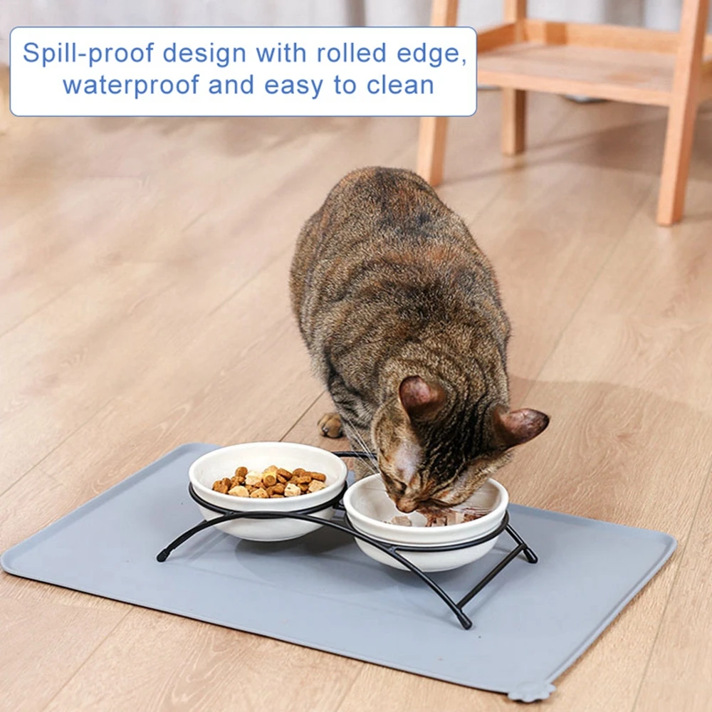 Silicone Dog Bowl Mat, Waterproof Floor Mat for Dog Food and Water Bowls,  Cat Food Mat Protect Floors in Your Dog or Cat Feeding Station 