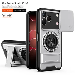 Armor Shockproof Phone Case with Sliding Camera Cover and Built - in Kickstand Magnet Ring for Tecno Spark 50 4G (SJZJ silver)