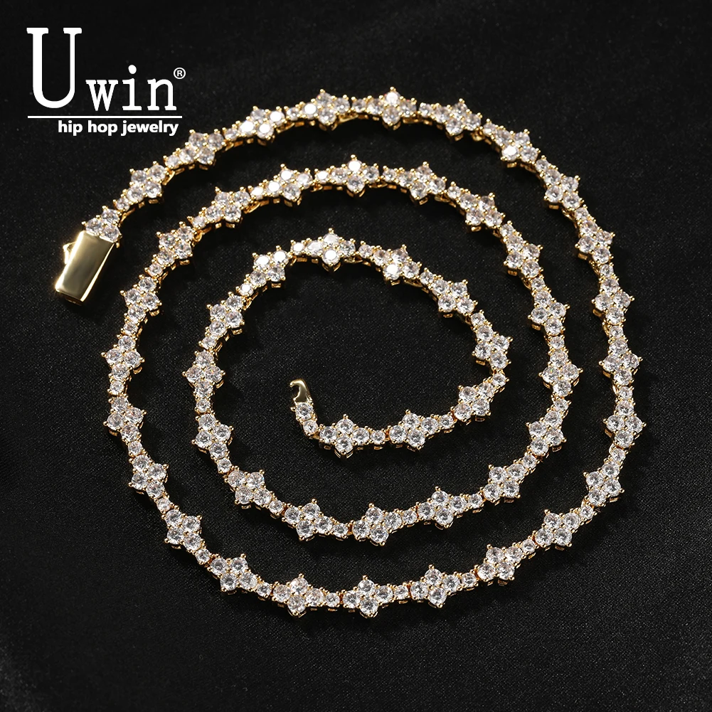 

UWIN Cross Tennis Chain Necklces 6mm Honeycomb Chain Stacked Iced Out CZ Luxury Fashion Hip Hop Jewelry for Gift