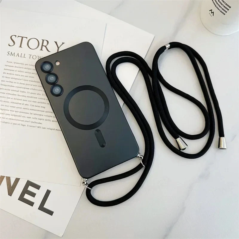 Luxury Crossbody Lanyard Strap Magnetic Silicone Case - Soft Cover Design