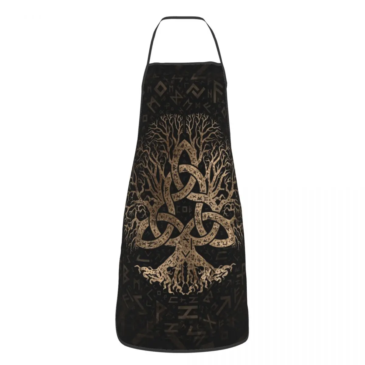 

Tree Of Life With Triquetra On Futhark Pattern Bib Apron Chef Tablier Cuisine for Cooking Viking Norse Yggdrasil Painting