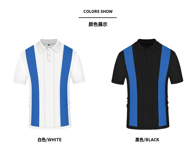 Description Picture 5 of itemFashion Men's Business Casual Polo Shirt Vintage Striped Patchwork Knitting Short Sleeve Shirts Summer Men Breathable Sport Tops