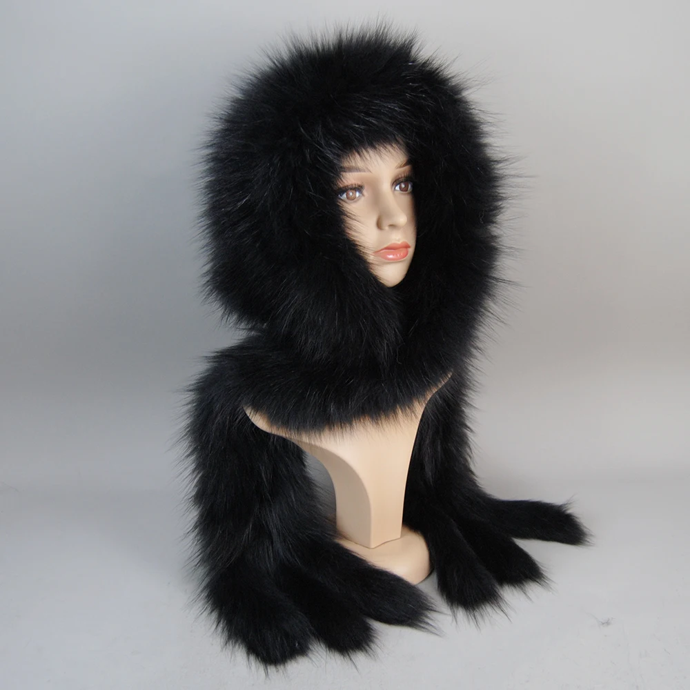 Women Natural Fox Fur Hats&Scarves Lady Warm Fluffy Real Fox Fur Hat&Scarf Luxury Knit Genuine Hooded Scarfs 2025 New Winter