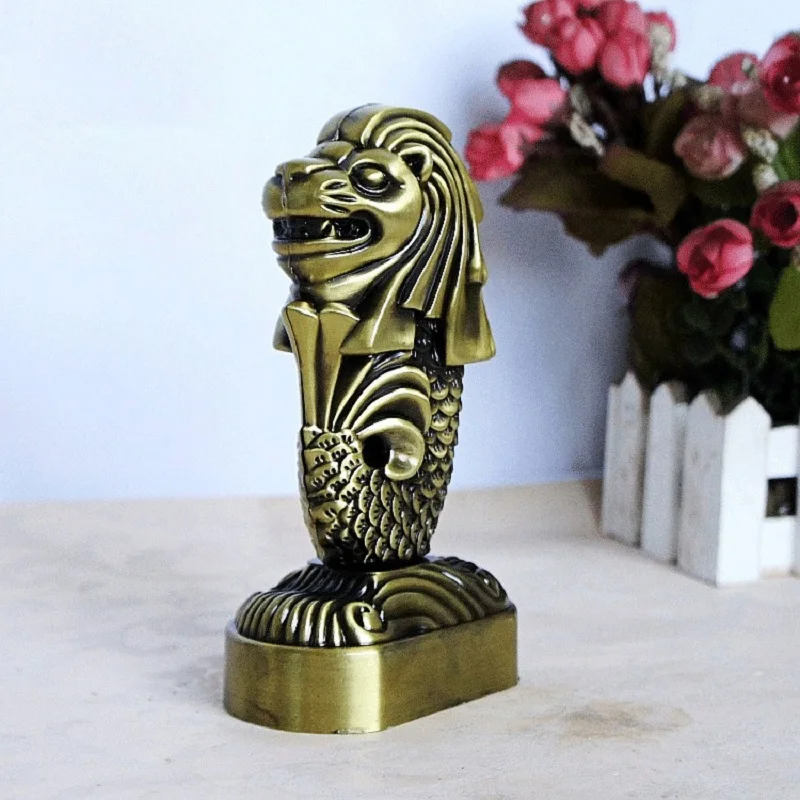 

16cm Simulated Metal Merlion Singapore Landmark Ancient Building Tourist Souvenir Home Decor Furnishing Article Gifts