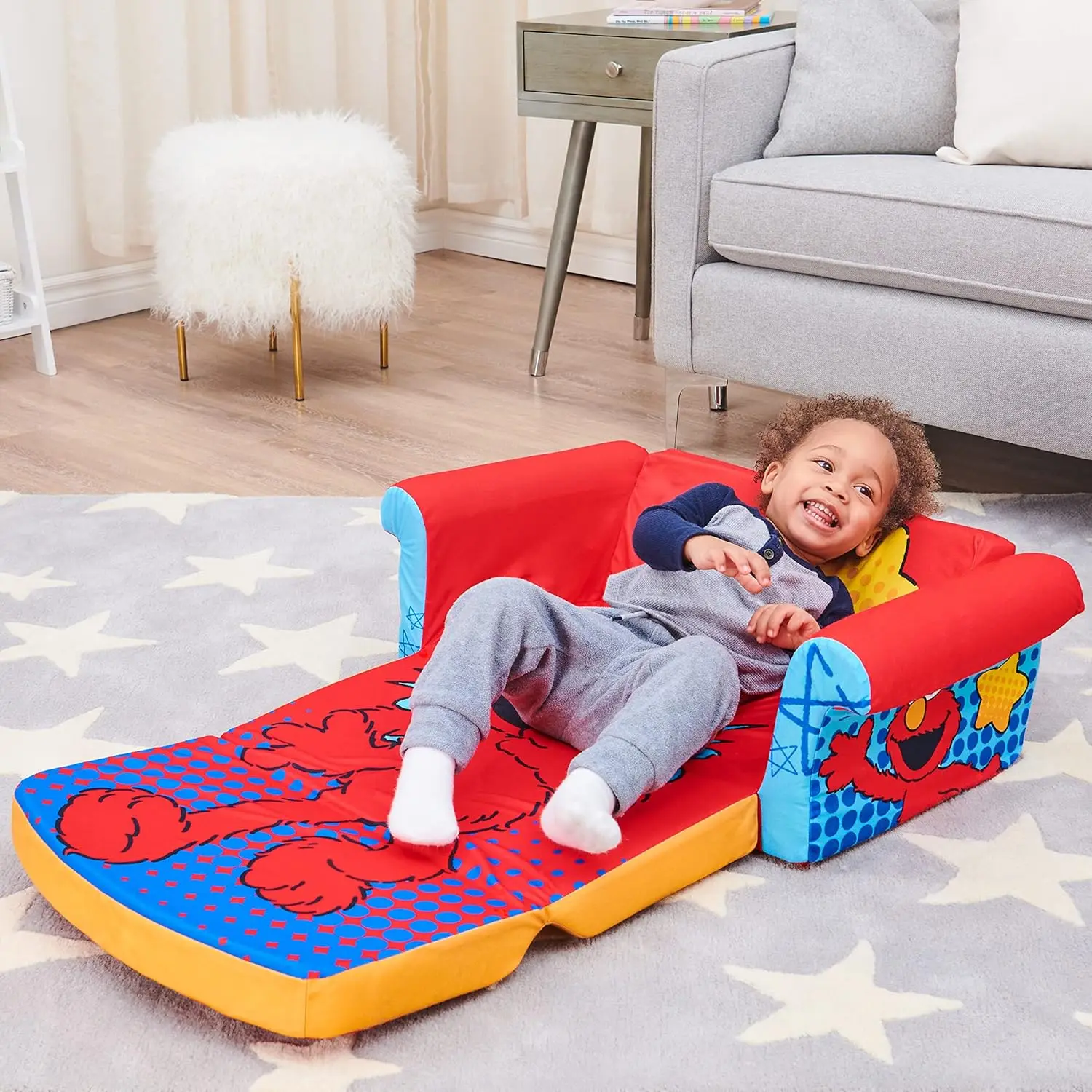 Furniture 2-in-1 Flip Open Foam Couch Bed Sleeper Sofa Kid's Furniture for Ages 18 Months and Up, Elmo 2