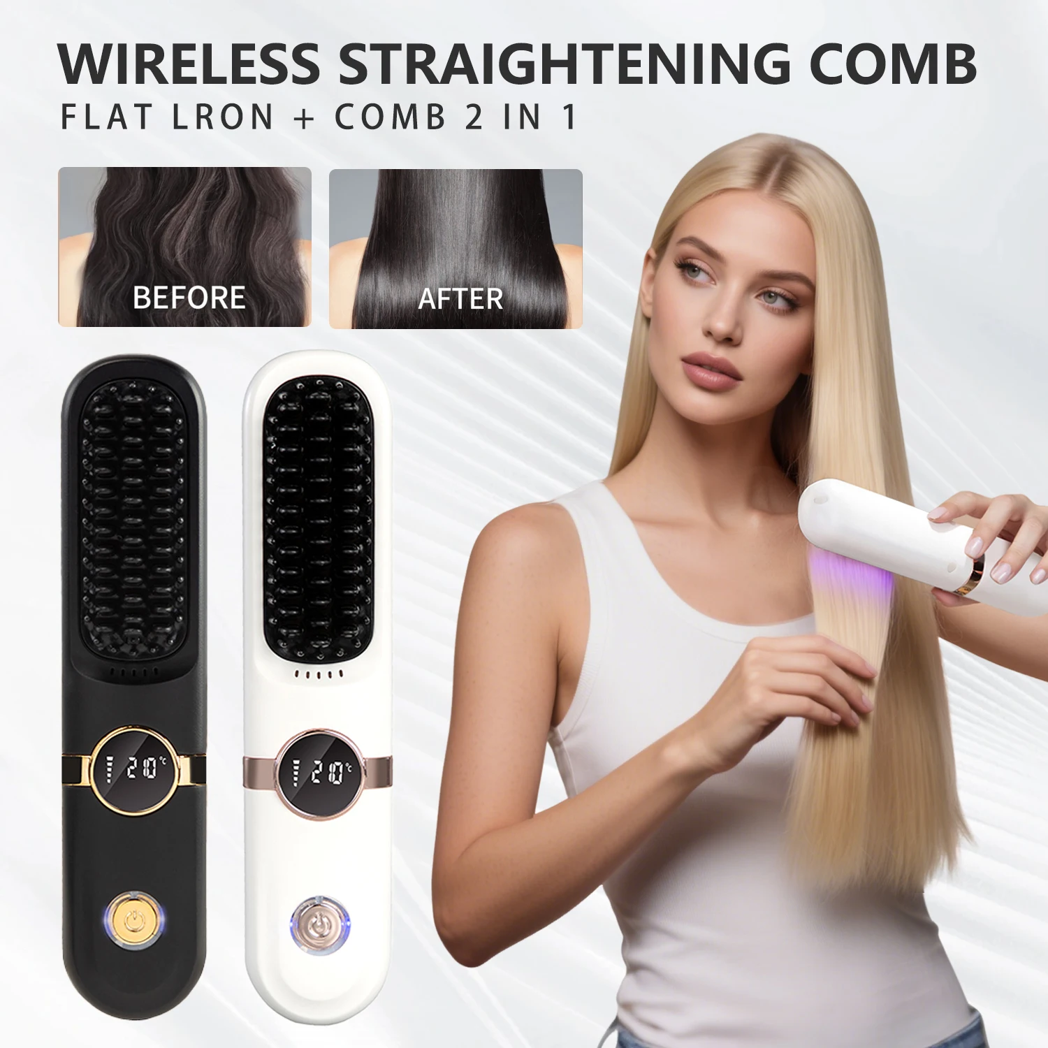 Electric Hot Comb Portable Cordless Hair Straightener Fast Heating Comb For Hair Smoothing Negative Ion Nourish Care