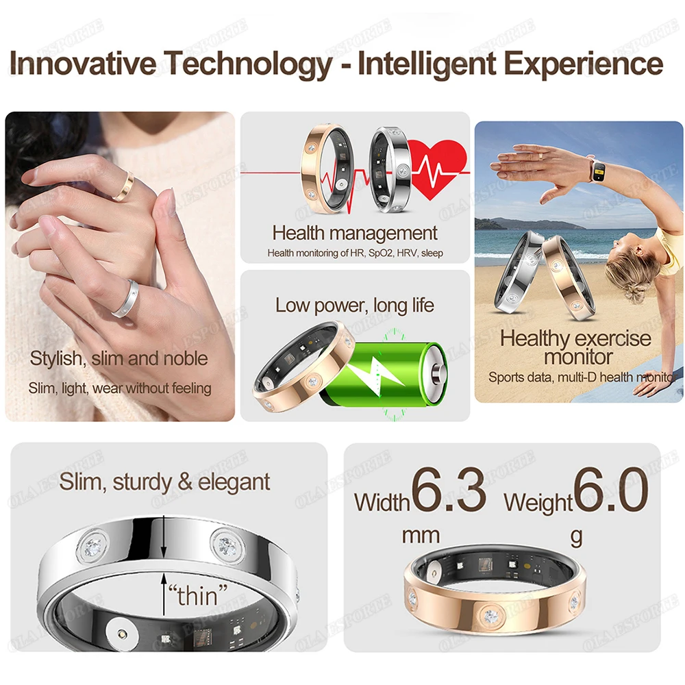 Smart Ring For Women Men Fitness Ring With Step Counting, Heart Rate, Blood Oxygen, Pressure Monitoring, Sleep Monitoring, IP68 Waterproof For IPhone And Android, No Subscription Fee,Silver 8