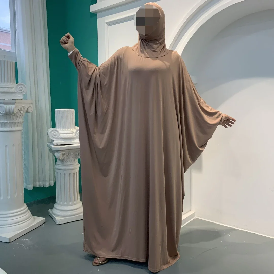 Muslim Woman Jilbab One Piece Prayer Dress Hooded Abaya Batwing Sleeve Ramadan Eid Islamic Clothing Dubai Saudi Niqab Turkish