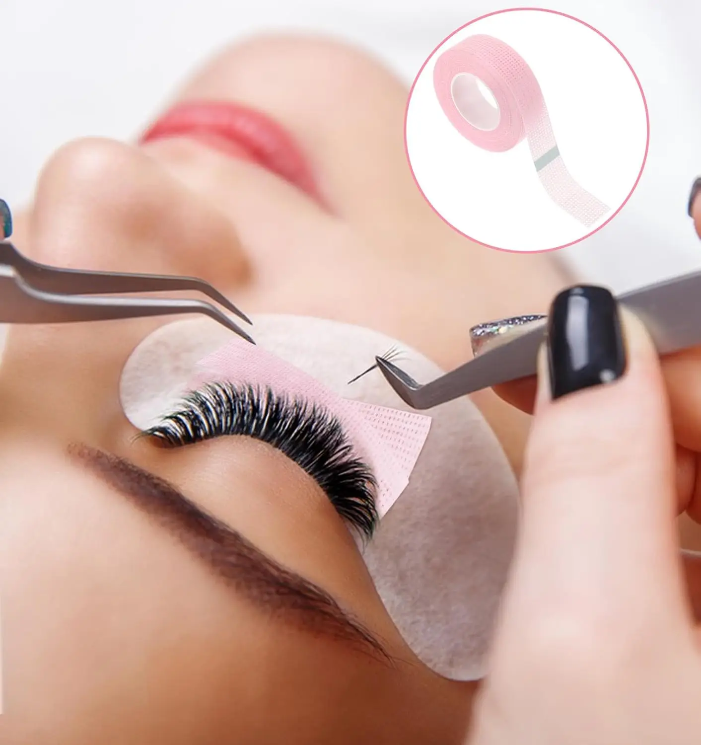 8 Rolls Hypoallergenic Lash Tape-Pink Breathable Strips for Cluster Extensions, 9M Micro-Pore Adhesive (Free Scissors Included)