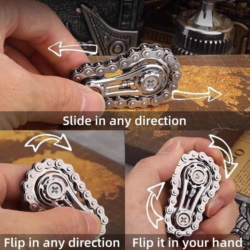 Calming All-Metal Fidget Spinner with Gear Chain for Stress Relief