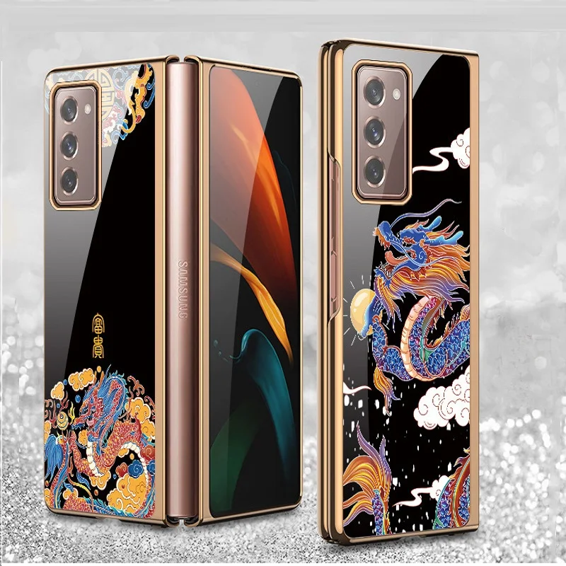 

Ретро чехол для телефона с драконом Тотем для Samsung Z Fold3, Роскошный чехол Fold2 с покрытием из закаленного стекла, чехол для Galaxy Z Fold 2
