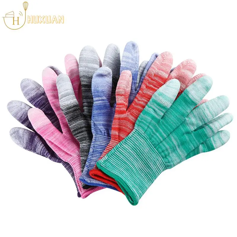 

PU Fingers And Palms Gloves Printed Pink Nylon Work Non-Slip Household Labor Protection Gloves For Mechanic Construction