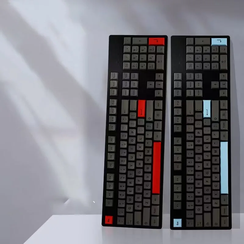 미니멀리스트 블랙 PBT 키캡 게이밍 기계식 키보드 XDA 키캡 133 키 세트, 레트로 혼합 색상 염료 서브 베드 체리 캡 ISO 입력