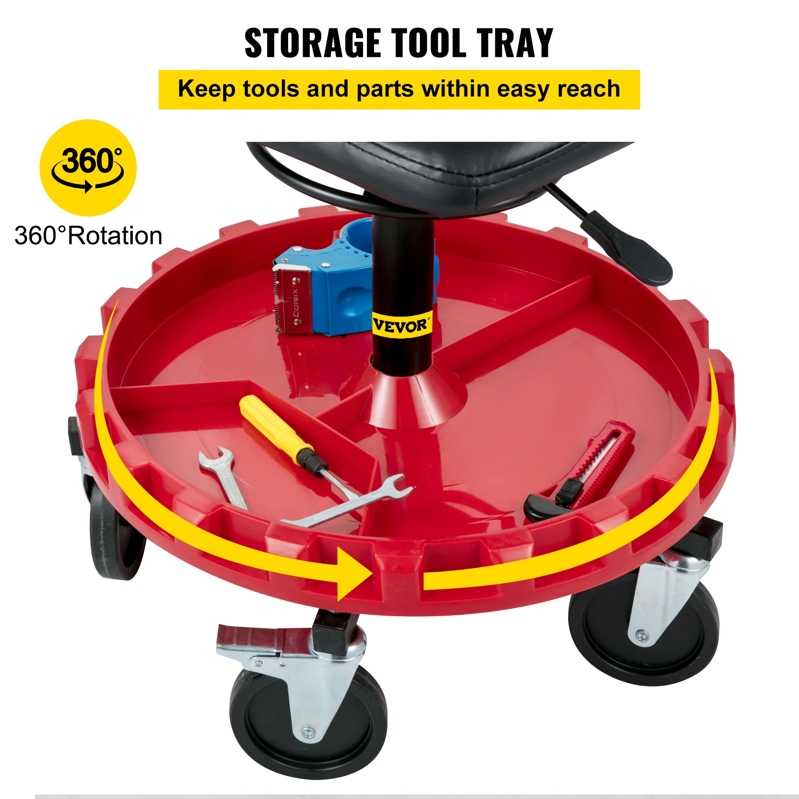 Adjustable Height Garage Stool with Tool Tray