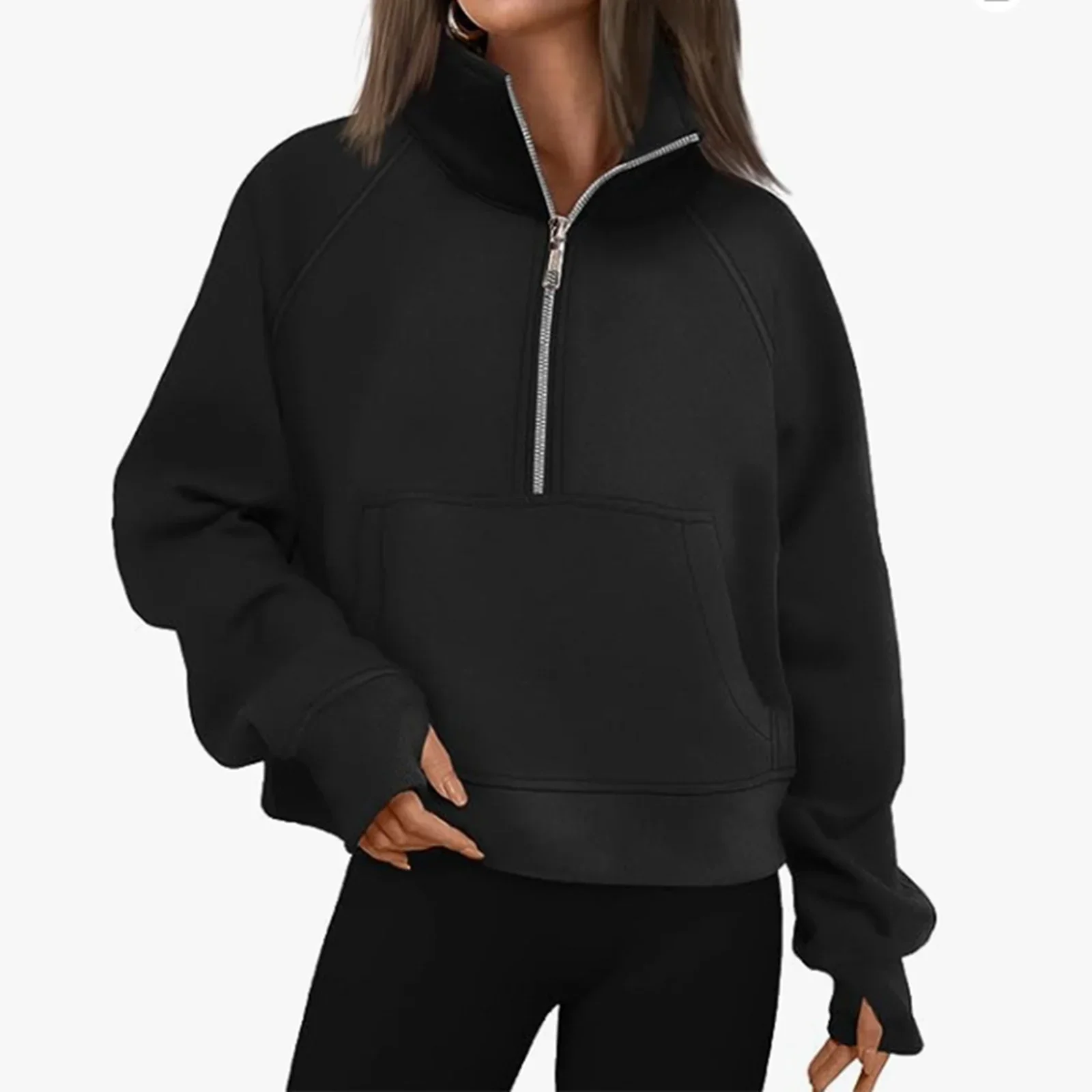 Fall Women's Pullover Sweatshirt Solid Female Raglan Long Sleeve Turtle Neck Half Zip-up Casual Tops Volleyball Jerseys