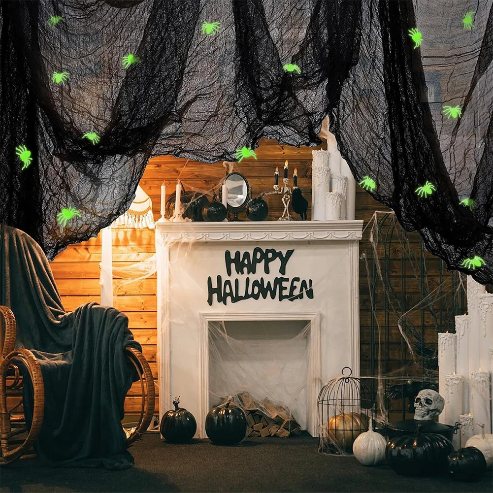 100Pcs/Set Super Real Spider Web Fake Spider Halloween Artificial Terrorist Party Scene Decoration Bar Terrorist House Props