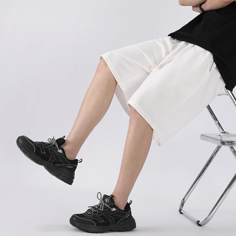 Summer Men's Elastic High Waisted Solid Shirring Pockets Casual Sports Vacation Loose Trousers England Style Fashion Shorts