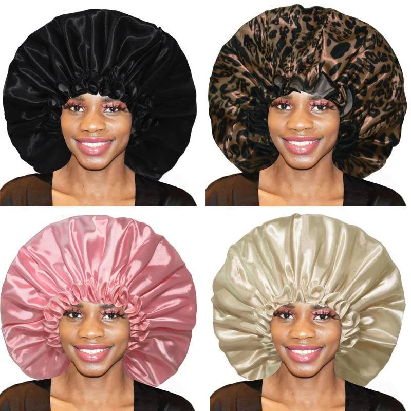 

Extra Large Waterproof Shower Cap Double Layer Adjustable Elastic Reusable Bath Caps Protection Hair Bathing Hat for Women Men