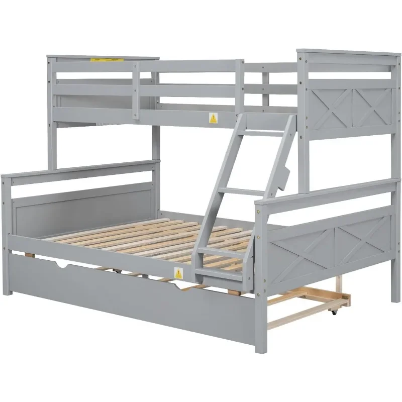 Solid Wood Double Bed Frame with Guardrail and Ladder 6