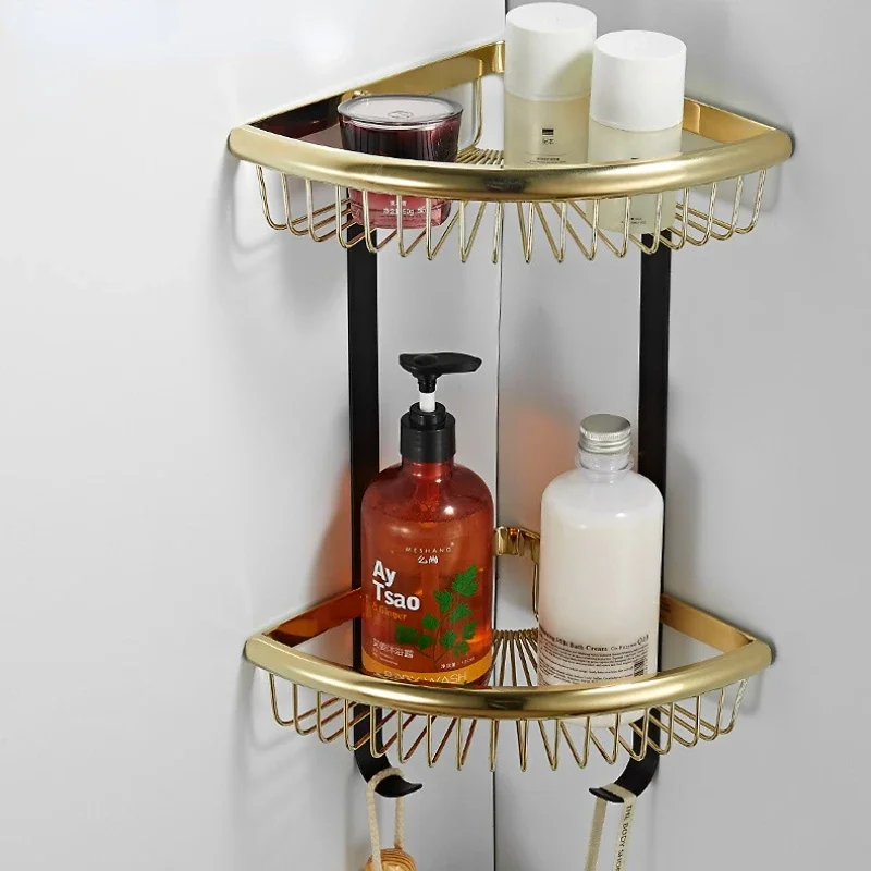 

Hotel-Grade Shower Stand Wall Hanging Bathroom Shelf Creative Triangle Towel Holder with Double Drain Storage
