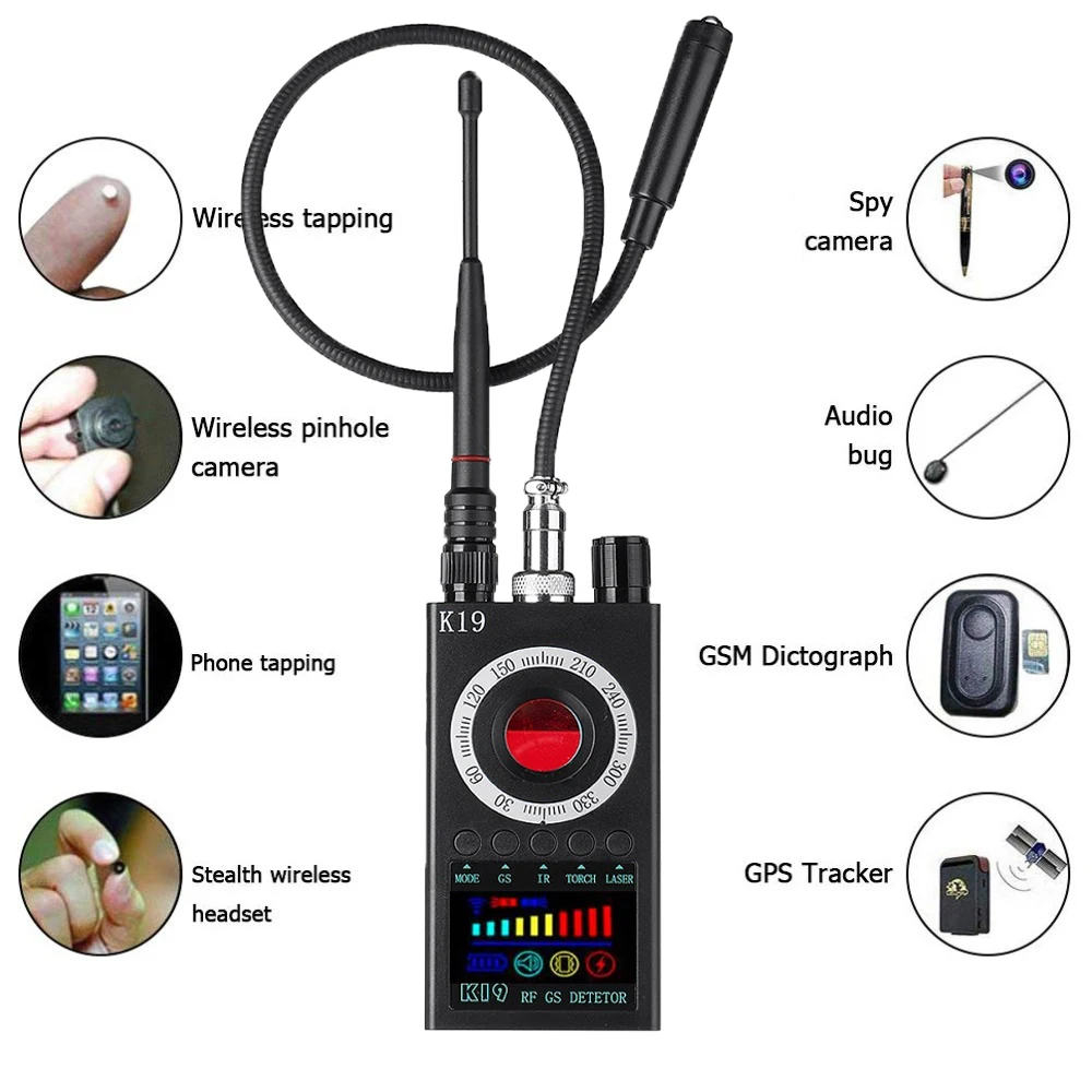 

New K19+ Eavesdropping Hidden Camera Detector RF Wireless Gsm Sound Signal Wiretapping GPS Tracker Spy Cam Detector Bug Finder